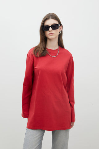 Oversize Cotton Long Sleeve T-Shirt Red