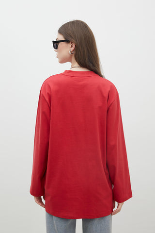 Oversize Cotton Long Sleeve T-Shirt Red