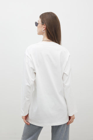 Oversize Cotton Long Sleeve T-Shirt Ecru