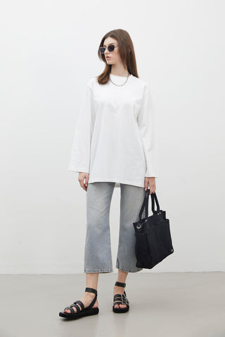 Oversize Cotton Long Sleeve T-Shirt Ecru