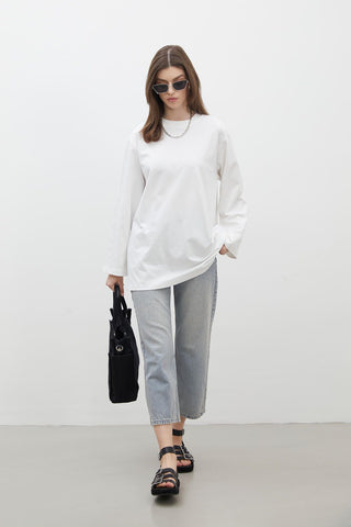 Oversize Cotton Long Sleeve T-Shirt Ecru