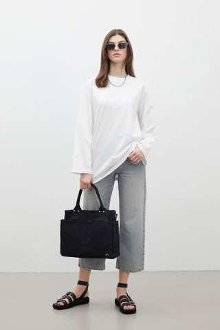 Oversize Cotton Long Sleeve T-Shirt Ecru