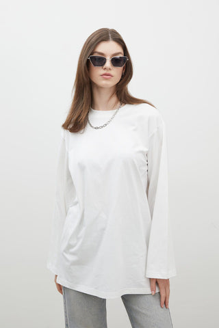 Oversize Cotton Long Sleeve T-Shirt Ecru