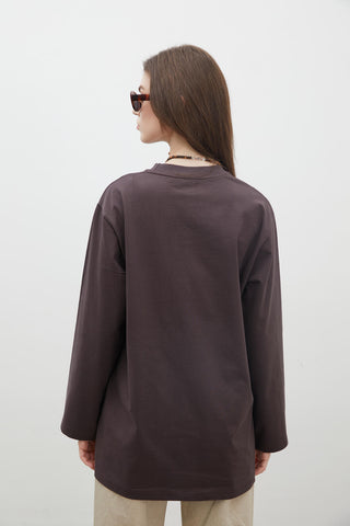 Oversize Cotton Long Sleeve T-Shirt Dark Brown