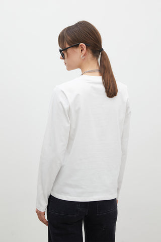 Fitted Long Sleeve Cotton T-Shirt Ecru