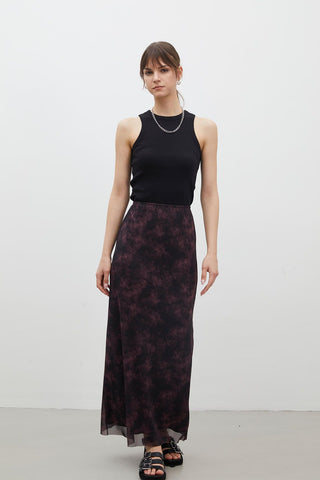 Patterned Tulle Skirt Burgundy