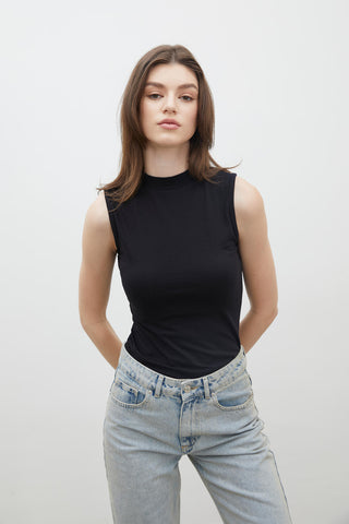 Cotton Sleeveless Bodysuit Black