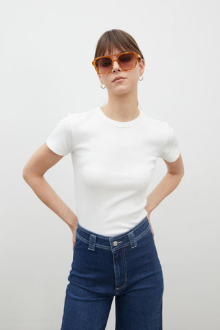 Ribbed Short Sleeve Fit Bodysuit Ecru