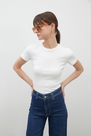 Ribbed Short Sleeve Fit Bodysuit Ecru