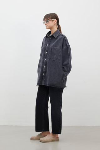 Oversize Denim Shirt Jacket Anthracite