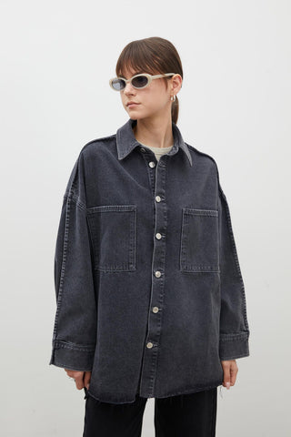 Oversize Denim Shirt Jacket Anthracite