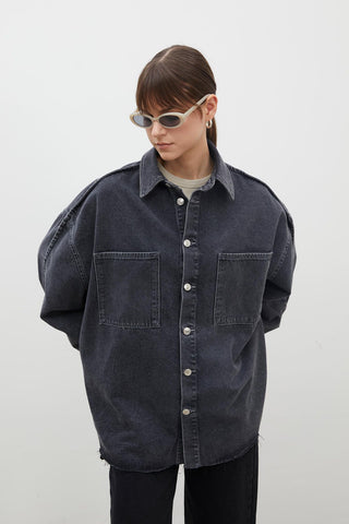 Oversize Denim Shirt Jacket Anthracite