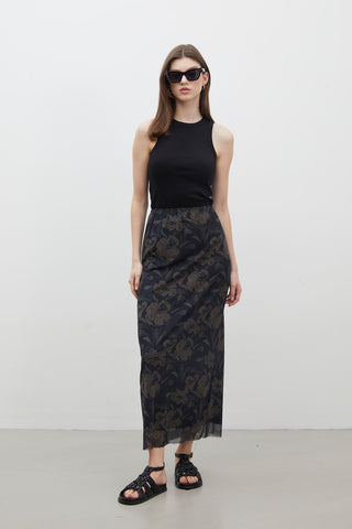 Patterned Tulle Skirt Lotus