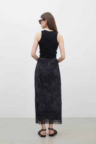 Desenli Tül Etek Retro Çiçek