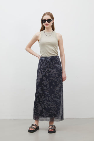 Patterned Tulle Skirt Leaf