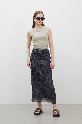 Patterned Tulle Skirt Leaf