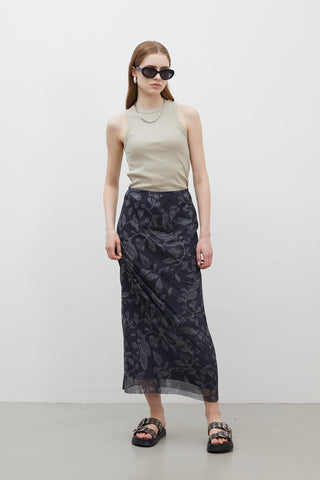Patterned Tulle Skirt Leaf