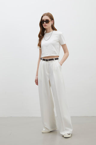 Pleat Detail Palazzo Trousers White