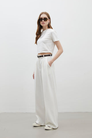 Pleat Detail Palazzo Trousers White