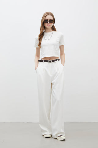 Pleat Detail Palazzo Trousers White