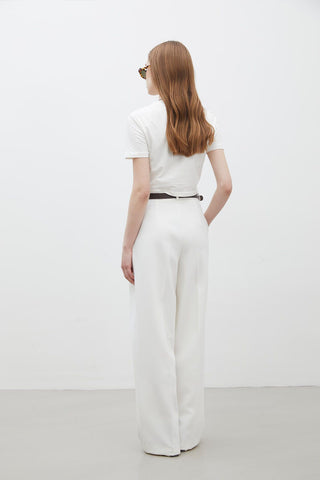 Pleat Detail Palazzo Trousers White