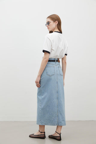 Denim Pencil Skirt Light Blue