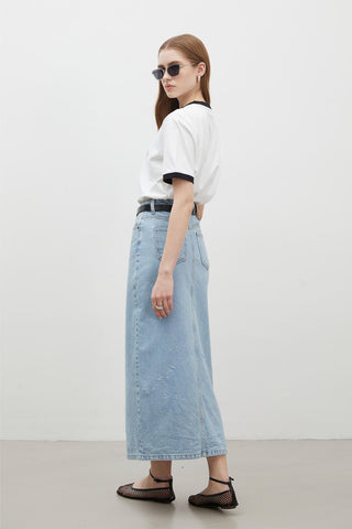 Denim Pencil Skirt Light Blue