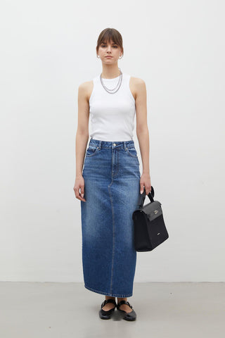 Denim Pencil Skirt Dark Blue