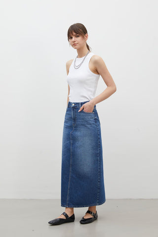 Denim Pencil Skirt Dark Blue