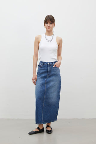 Denim Pencil Skirt Dark Blue