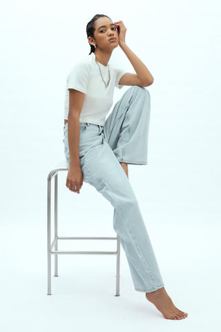Geniş Paça Denim Pantolon Buz Mavisi