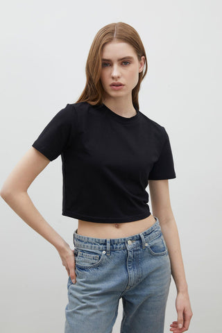 Pamuklu Crop T-shirt Siyah