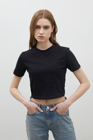 Pamuklu Crop T-shirt Siyah