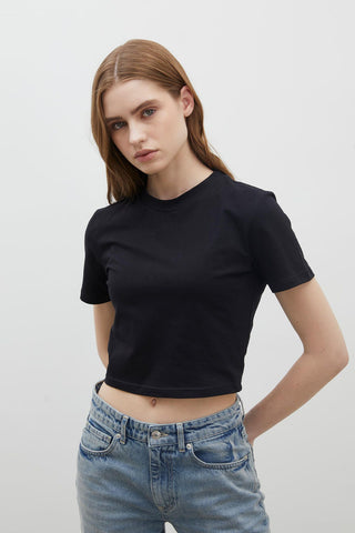 Pamuklu Crop T-shirt Siyah