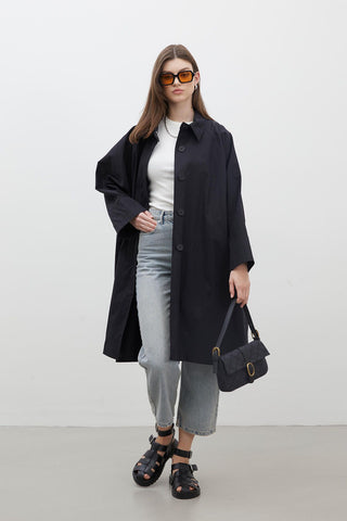 Oversize Technical Fabric Trench Coat Black