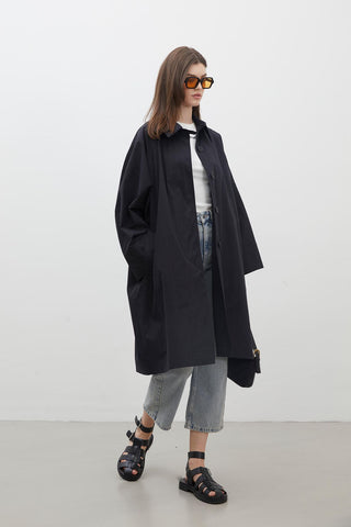 Oversize Technical Fabric Trench Coat Black