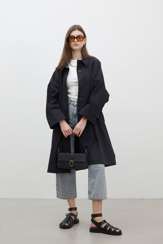 Oversize Technical Fabric Trench Coat Black