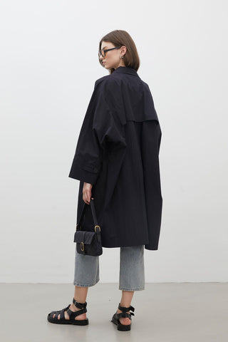 Oversize Technical Fabric Trench Coat Black