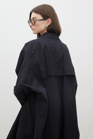 Oversize Technical Fabric Trench Coat Black