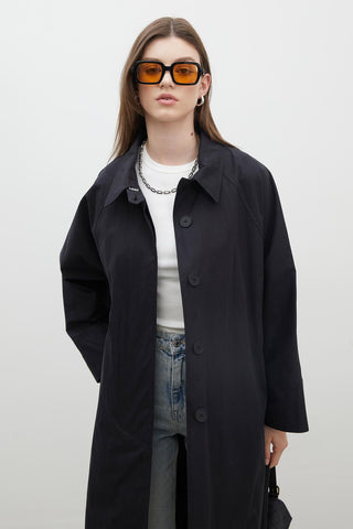 Oversize Technical Fabric Trench Coat Black