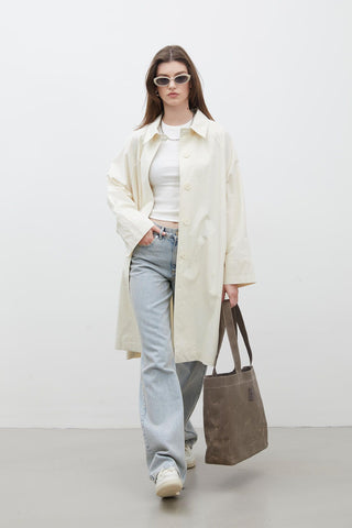 Oversize Technical Fabric Trench Coat Vanilla