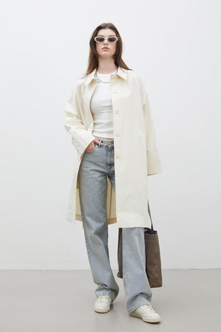 Oversize Technical Fabric Trench Coat Vanilla