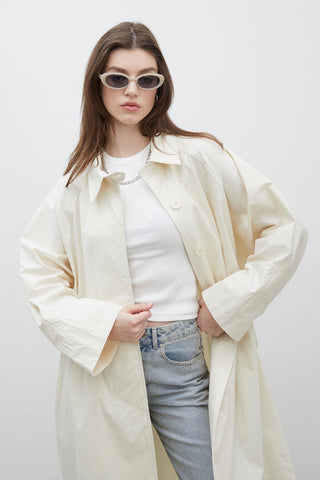 Oversize Technical Fabric Trench Coat Vanilla