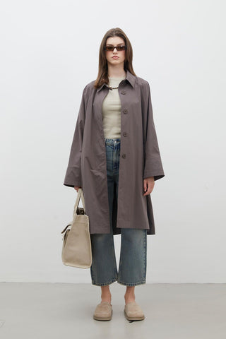 Oversize Technical Fabric Trench Coat Mink