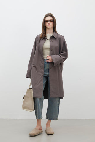 Oversize Technical Fabric Trench Coat Mink