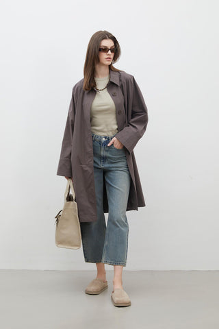 Oversize Technical Fabric Trench Coat Mink