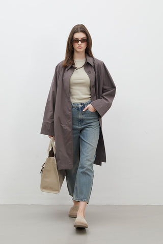 Oversize Technical Fabric Trench Coat Mink