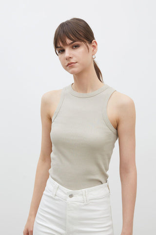 Ribbed Sleeveless Bodysuit Stone