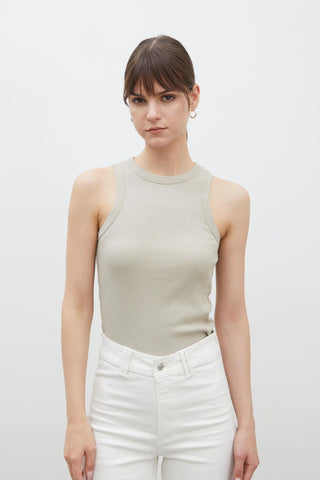 Ribbed Sleeveless Bodysuit Stone