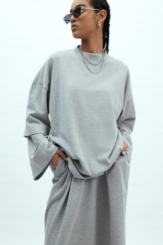 Oversize Cotton Short Sleeve T-Shirt Grey Melange